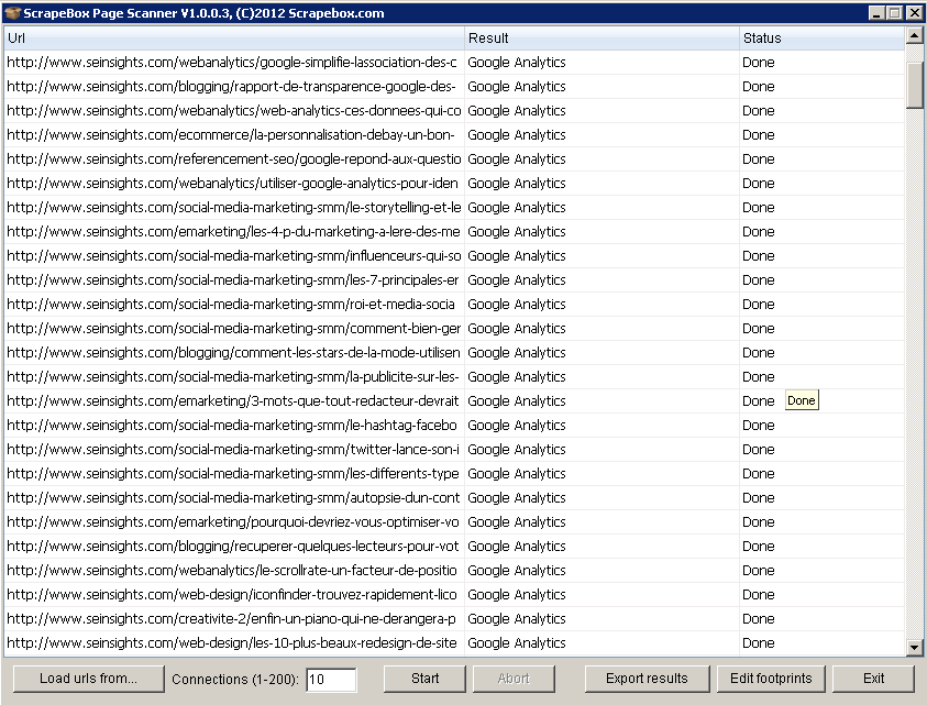  | Utiliser ScrapeBox pour vérifier l'implémentation du code Google Analytics