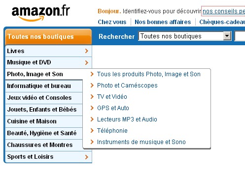 Exemple de navigation du site Amazon.fr