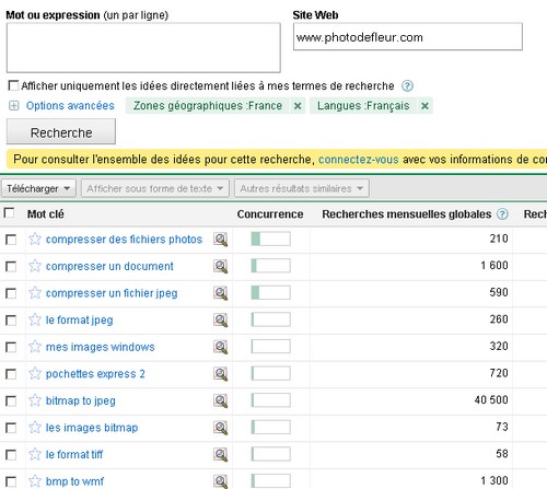 Analyse de la thématique d'un site avec Adwords