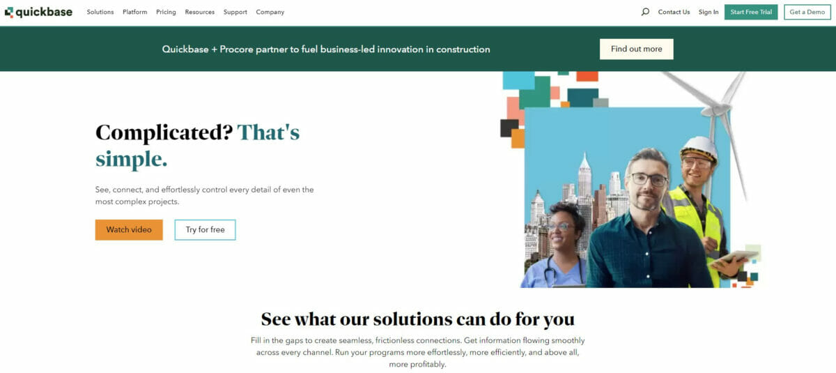 Capture d'écran du site Web Quickbase